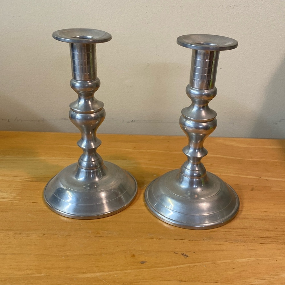 Pair Vintage Woodbury Pewterers Candle sticks